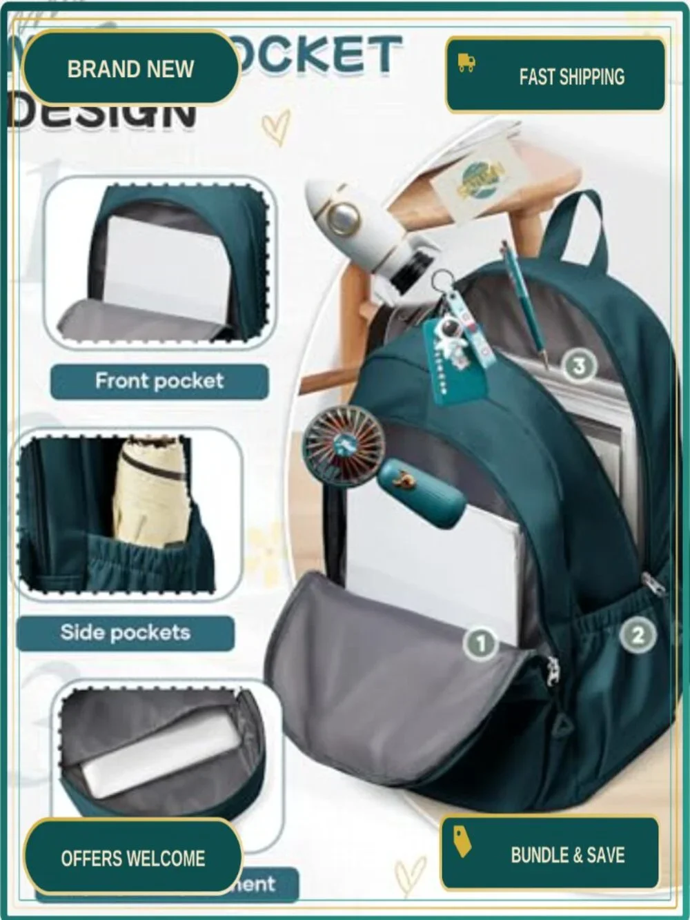 School Backpack 24L Nylon Laptop Daypack Teens